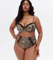 New Look Curves Brown Leopard Print Satin Lace Trim Thong